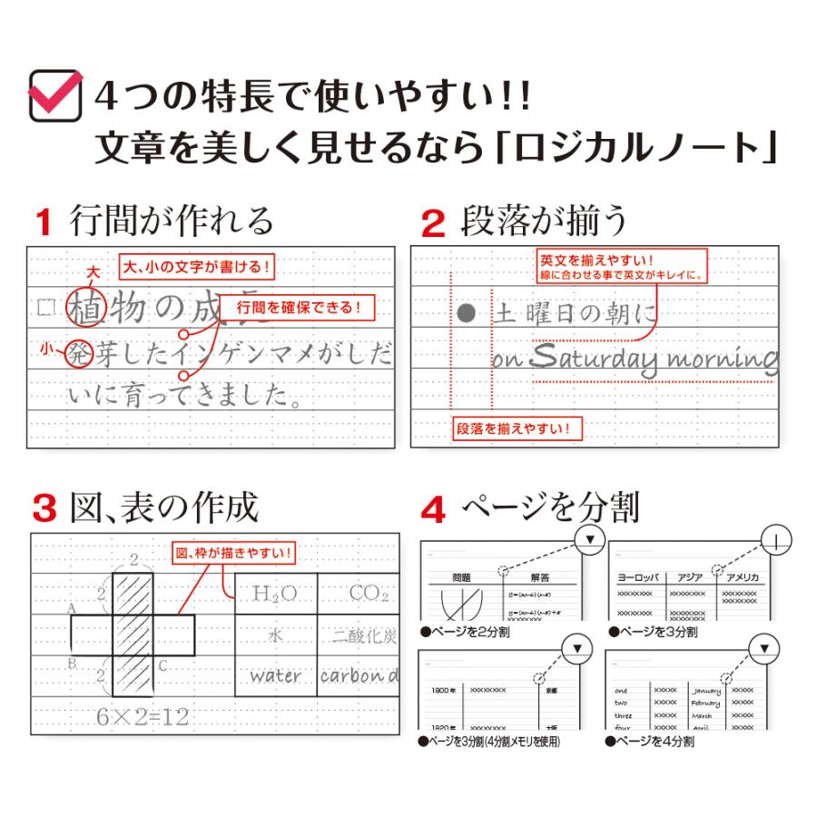 ノート ロジカルエアーノートセミB5（A罫7mm） ピンク ナカバヤシ（メール便対象商品）｜ikurun0810｜02