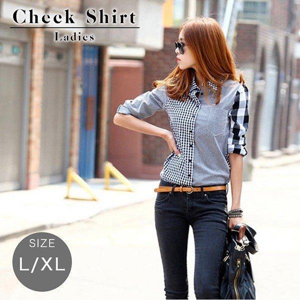 シャツ ブラウス レディース 長袖 チェックシャツ レディースシャツ チェック柄 ギンガムチェック 大人カジュアル モノトーン 秋 冬 重ね着 ボタン Eight Ko E 0 Il Shop 通販 Yahoo ショッピング