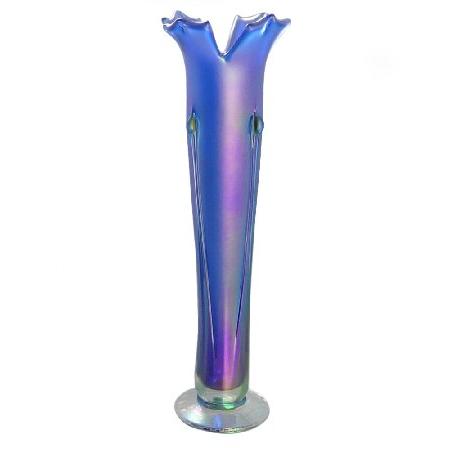 花瓶 海外のお洒落な雑貨を気軽に直輸入!送料無料！ Hand-Bl0wn Iridescent Glass Vase in C0balt Blue 13&qu0t; Tall＿並行輸入