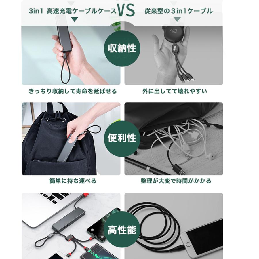 充電ケーブル 急速充電 3in1 iPhone iOS Lightning ライトニング 