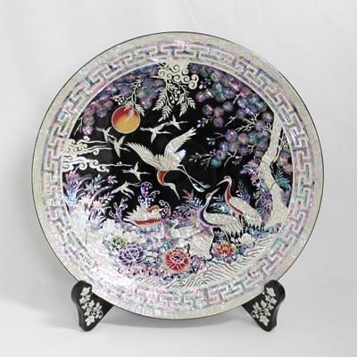 螺鈿ラデン商品 高級 鶴模様 飾り皿 30cm インテリア 飾り物 大皿 贈り物