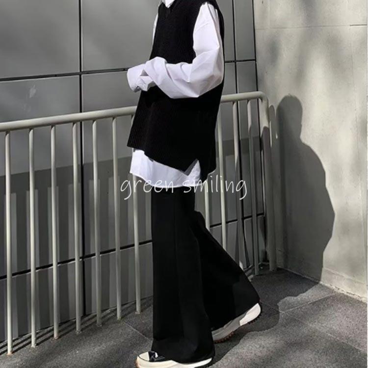 フレアパンツ メンズ スラックス センタープレス ブーツカット 黒