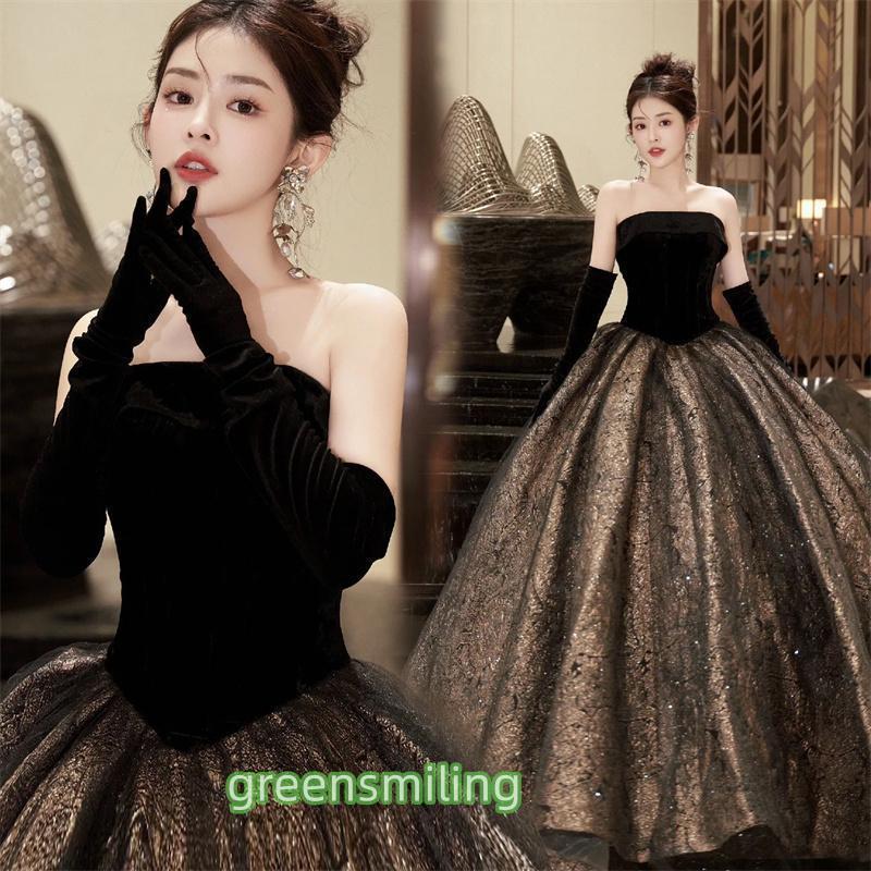 カラードレス プリンセスライン ブラック ベア 黒 ロングドレス