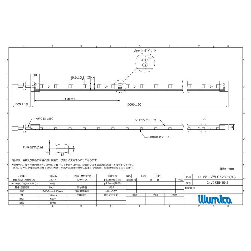 LEDテープ  ロングハイグレード60 1m 100vアダプターセット DC24V SMD2835-60｜illumica-y｜20