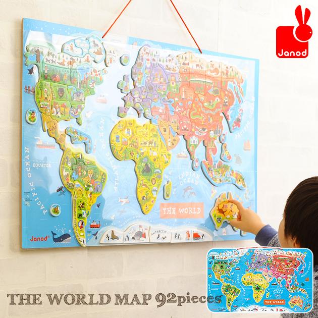 パズルワールドマップ 爆買い新作 世界地図パズル JANOD ジャノー マグネット式木製パズルワールドマップ 英語版 選択 92ピース