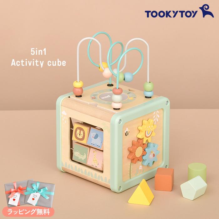 知育玩具 モンテッソーリ 木のおもちゃ 赤ちゃん 1歳 2歳 3歳 かわいい Tooky Toy トゥーキートイ 5in1 アクティビティキューブ TJ006