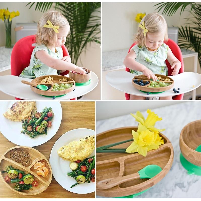 食器 ベビー こども プレート 吸盤 Avanchy 竹のプレートワイド 年中無休 アバンシー スプーンセット
