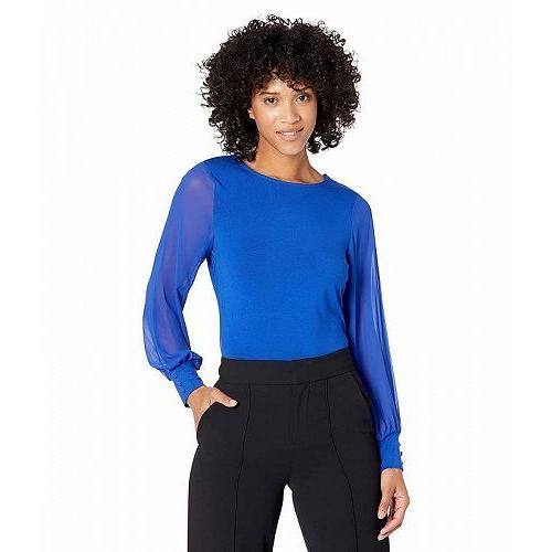 割引クーポン Media Mix Sleeve Long ブラウス ファッション 女性用 レディース ヴィンスカムート Camuto Vince Chiffon Blue Vivid Top 半袖 オプション 選択なし Cerpsw Edu Uy