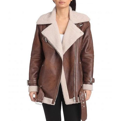 大注目 Avec Les Filles レディース 女性用 ファッション アウター ジャケット コート ライダージャケット Oversized Faux Shearling Belted Biker Jacket Vintage 再再販 Karunacharitabletrust Org