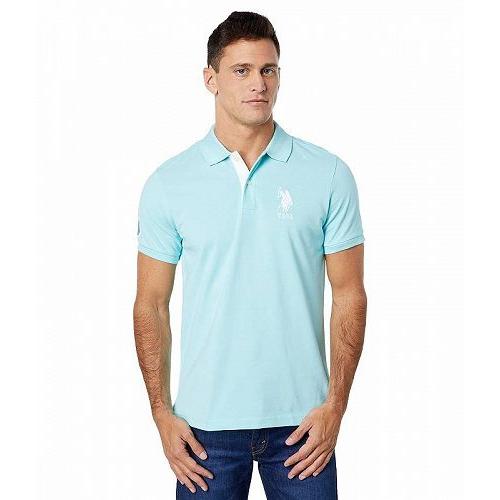 U.S. POLO ASSN. USポロ メンズ 男性用 ファッション ポロシャツ Slim Fit Big Horse Polo with Stripe Collar - Easy Turquoise