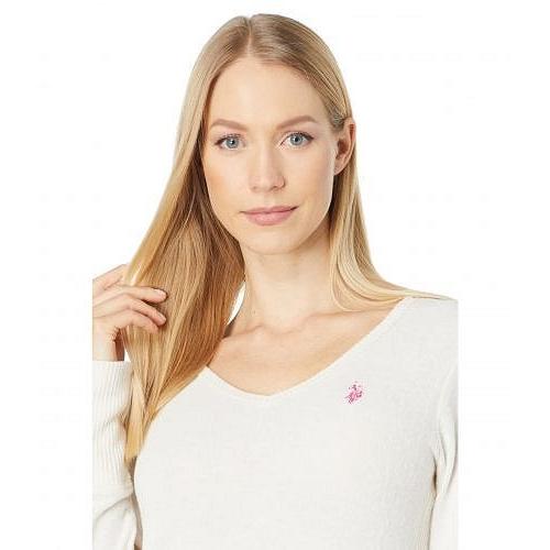 U.S. POLO ASSN. USポロ レディース 女性用 ファッション Tシャツ Long Sleeve Hacci V-Neck - Vanilla Prep｜ilovela｜03