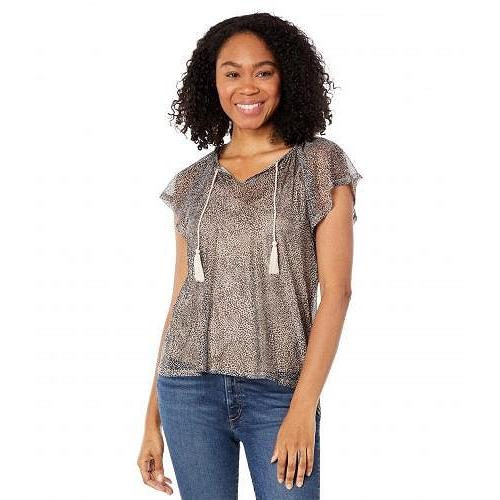 Bobeau レディース 女性用 ファッション ブラウス Peasant Short Sleeve Top w/ Tassels - Taupe/Black
