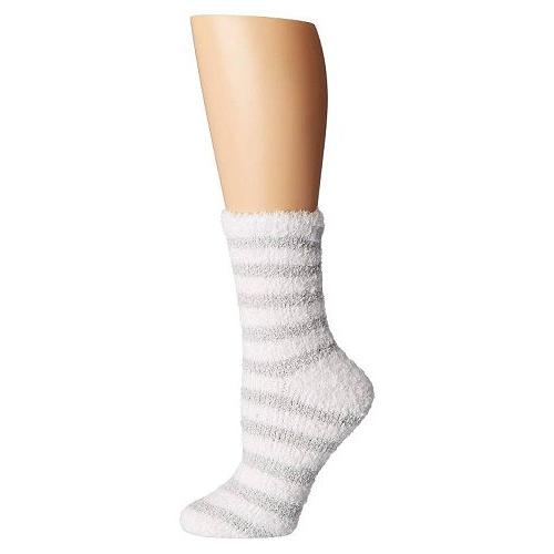 Karen Neuburger カレンノイバーガー レディース 女性用 ファッション ソックス 靴下 Chenille Stripe Sock - Grey/White Stripe ルームソックス
