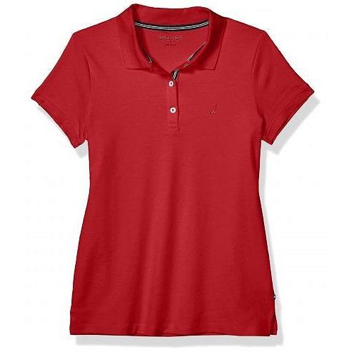 激安通販 Sleeve Short 3-Button Women's ポロシャツ ファッション 女性用 レディース ナウチカ Nautica Breathable Red Nautica - Shirt Polo Cotton 100% 半袖