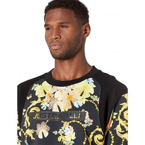 買取り実績 メンズ ジャストカヴァリ Cavalli Just 男性用 Black - Sweatshirt Neck Crew Baroque Butterfly スウェット パーカー ファッション パーカー Just Cavalli ジャストカヴァリ メンズ 男性用 ファッション パーカー