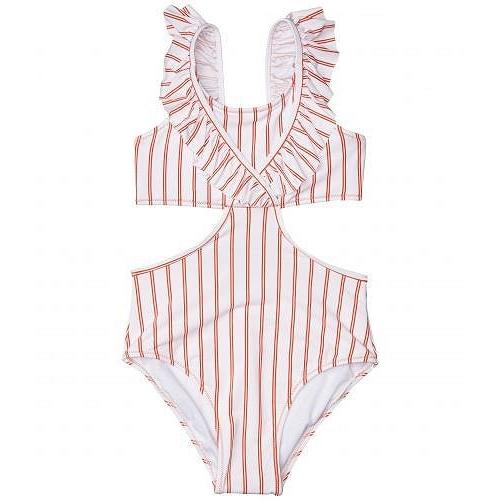 Habitual Girl 女の子用 スポーツ アウトドア用品 キッズ 子供用水着 ワンピース Chelsea Ruffle Stripe One Piece Big Kids Orange Apaproduction Fr