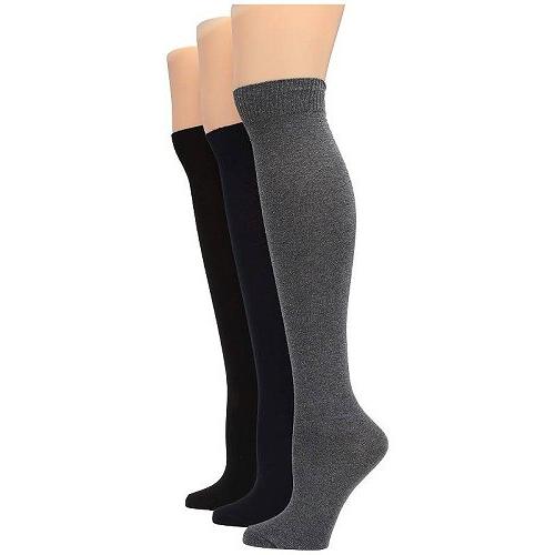 HUE ヒュー レディース 女性用 ファッション ソックス 靴下 Flat Knit Knee Socks 3-Pack - Graphite Heather ルームソックス