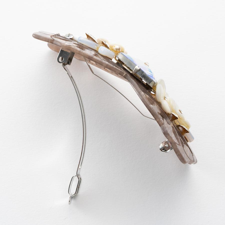 ヘアアクセサリー バレッタ 白蝶貝 ボヘミアングラス グレー フラワー 150757  イマックジュエリー公式 爆買 | ブランド登録なし | 03