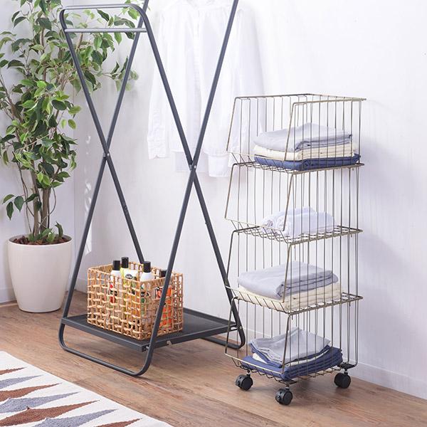 東谷 ワイヤー バスケットワゴン 4段 キャスター付き おしゃれ