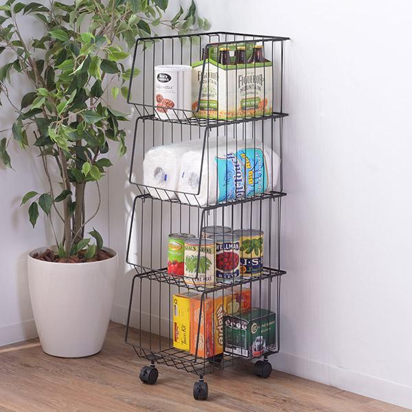 東谷 ワイヤー バスケットワゴン 4段 キャスター付き おしゃれ