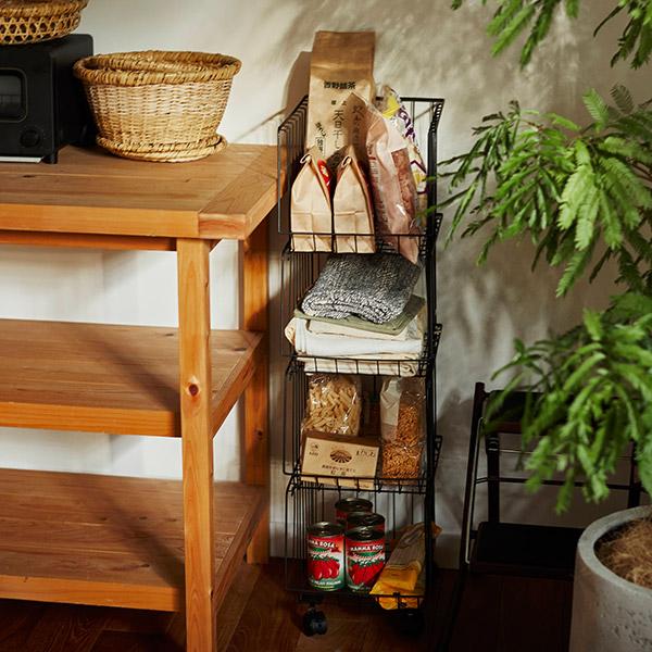 東谷 ワイヤー バスケットワゴン 4段 キャスター付き おしゃれ