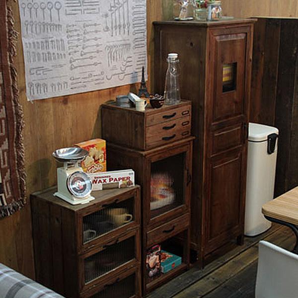 東谷 小引き出し 木製 卓上 チェスト 3段 杉 アンティーク 古道具風