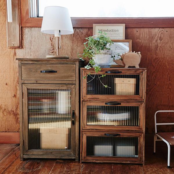 東谷 フラップチェスト 木製 おしゃれ 収納 ガラス扉 杉 アンティーク