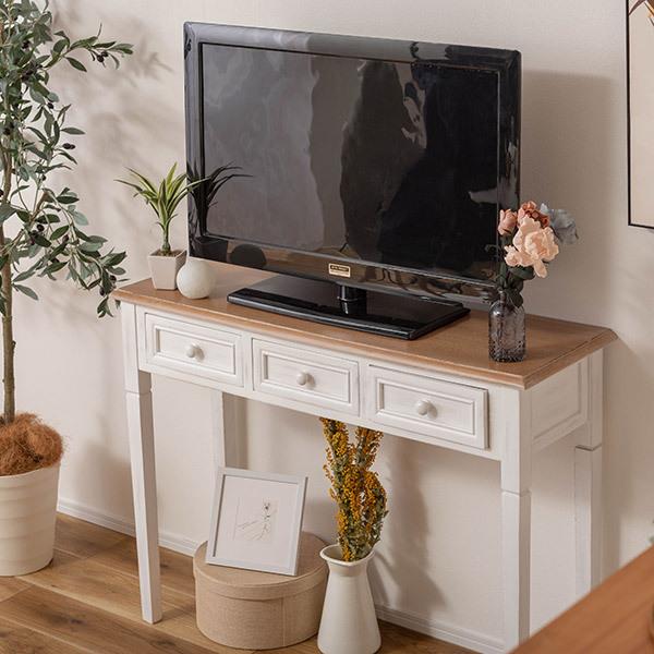 東谷 コンソールテーブル 玄関 スリム 幅100 軽量 アンティーク調 白