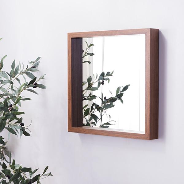 東谷 鏡 壁掛け おしゃれ 棚付き ウォールミラー 正方形 42cm 玄関