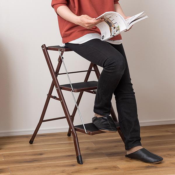 脚立 おしゃれ 3段 ステップ台 折りたたみ スリム 安い 椅子にもなる ブラウン PC344今どきひゃっか店 通販 Yahoo!ショッピング