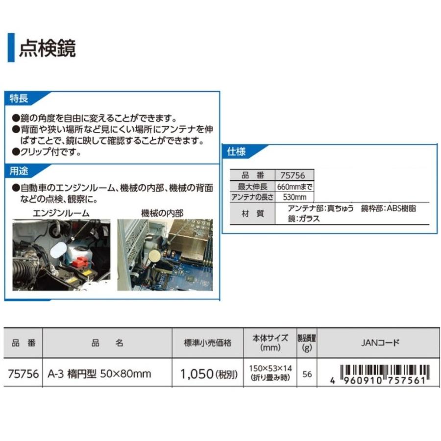 シンワ 点検鏡 A-3 楕円型 50×80mm 75756 : 今戸屋建材ヤフー店 - 通販