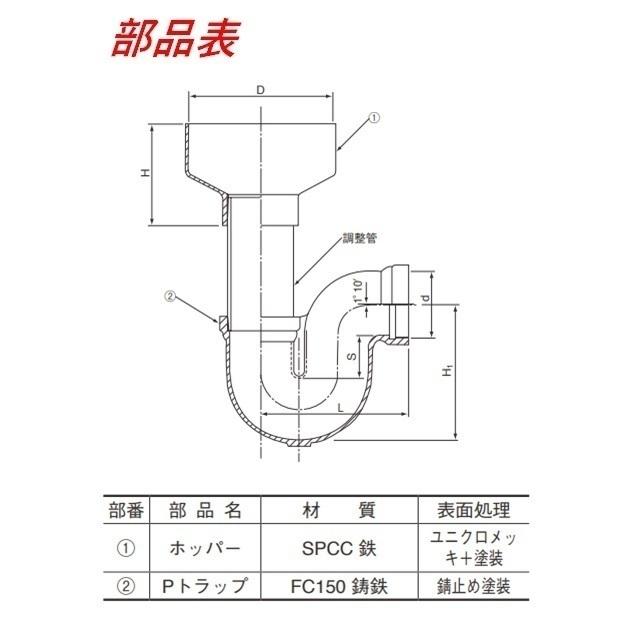 伊藤鉄工 トラップ付き間接排水金具 ホッパー HYP50×80(HPGB＋PG) IGS