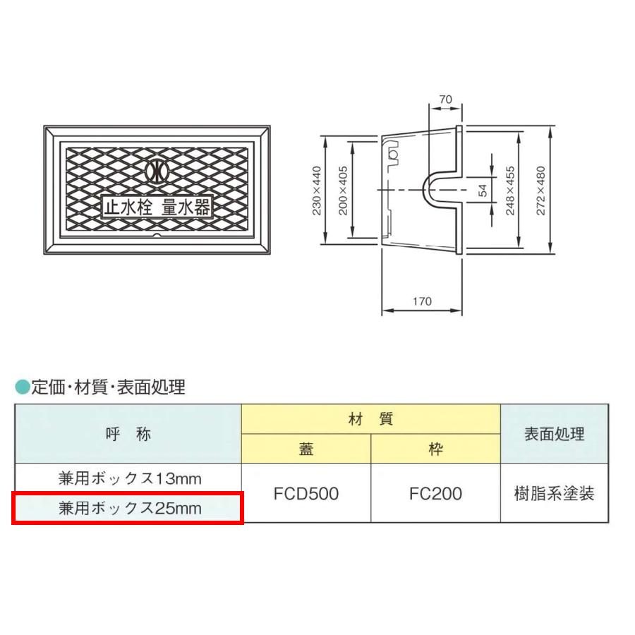 メーターボックス 止水栓 兼用 25mm用 鋳鉄製 量水器ボックス 止水栓ボックス マルスイメーターボックス 鋳物_1