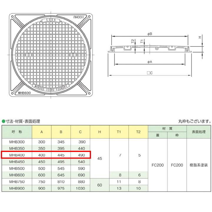 マンホール蓋 400型 T-2 MHB 雨水桝蓋 耐圧 丸マス蓋 雨水蓋 マンホール蓋 400型 T-2 MHB 雨水桝蓋 耐圧 丸マス蓋 雨水蓋