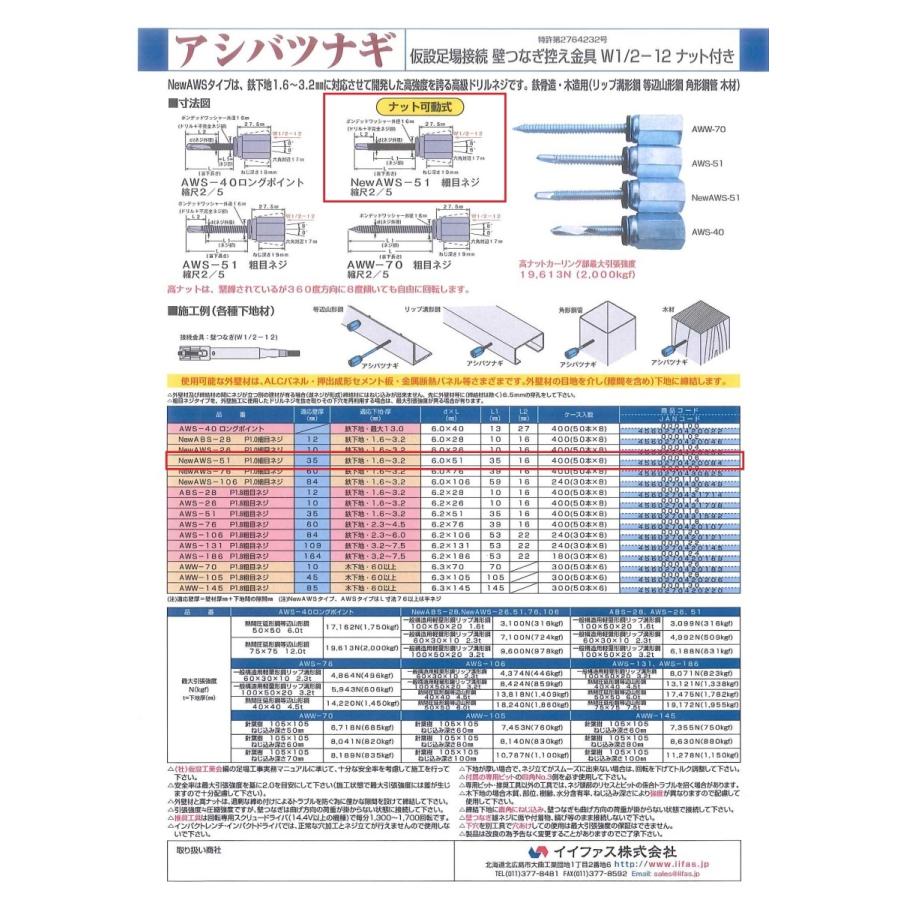 GSアシバツナギ 足場つなぎ 適応壁厚35mm New Aws-51 仮設足場 壁 