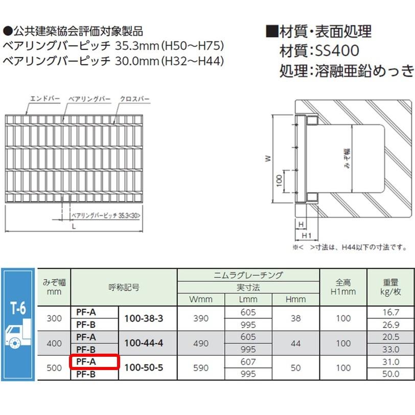 側溝 グレーチング 溝幅500mm T6 かさ上げ溝蓋 一般型 普通目 圧接式