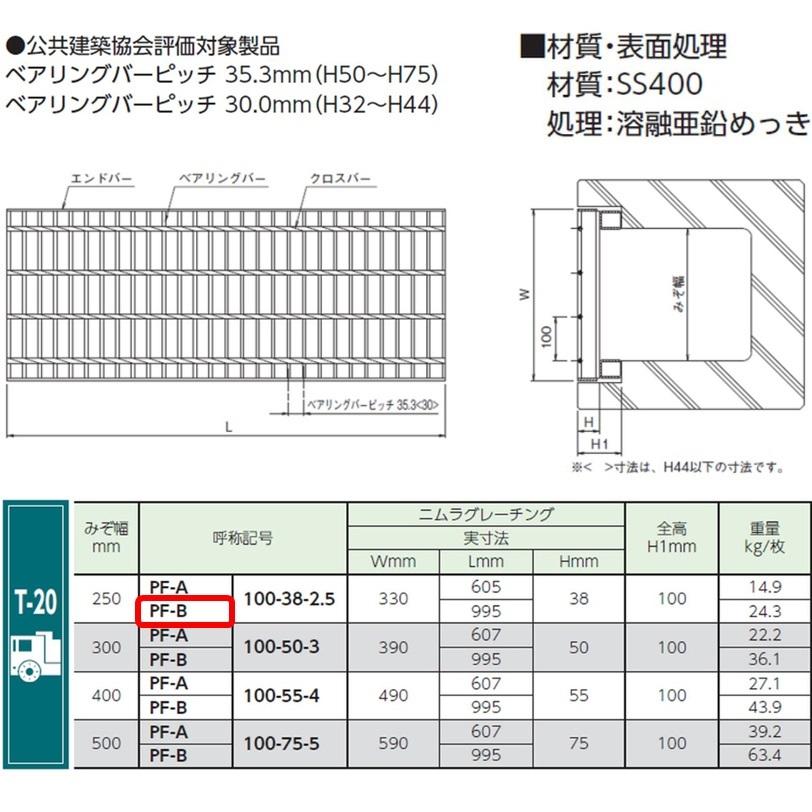 側溝 グレーチング 溝幅250mm T20 かさ上げ溝蓋 一般型 普通目 圧接式
