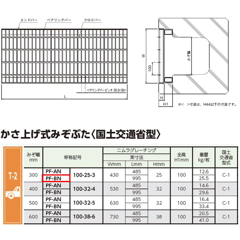 側溝 グレーチング 溝幅300mm T2 かさ上げ溝蓋 プレーン 普通目 圧接式 溝蓋 995mm長 100mm高 嵩上げ ニムラ 国土交通省型 みぞぶた :PF-BN-100-25-3:今戸屋建材ヤフー店 通販 側溝 グレーチング 溝幅300mm T2 プレーン かさ上げ溝蓋 一般型 細目 圧接式 溝蓋 995mm長 100mm高 ニムラ 鋼板製グレーチング みぞぶた