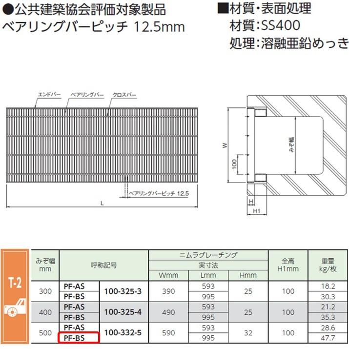 側溝　グレーチング　溝幅500mm　ニムラ　細目　圧接式　995mm長　溝蓋　一般型　みぞぶた　鋼板製グレーチング　100mm高　T2　かさ上げ溝蓋