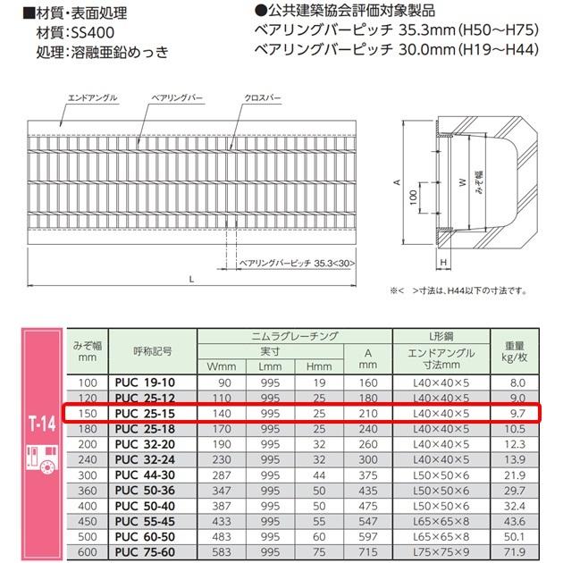 U字溝 グレーチング 溝幅150mm T-14 一般型 普通目 圧接式 溝蓋 ニムラ 