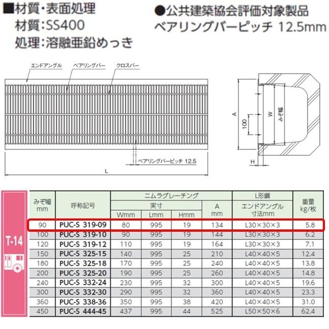 U字溝 グレーチング 溝幅90mm T-14 一般型 細目 圧接式 溝蓋 ニムラ