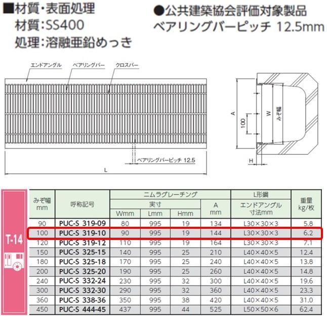 U字溝 グレーチング 溝幅100mm T-14 一般型 細目 圧接式 溝蓋 ニムラ