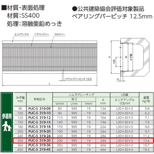 U字溝 グレーチング 溝幅300mm 歩道用 一般型 細目 圧接式 溝蓋 ニムラ