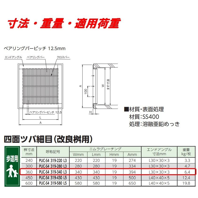 グレーチング 蓋 改良桝360用 細目 歩道用 圧接式 4面ツバ 改良マス