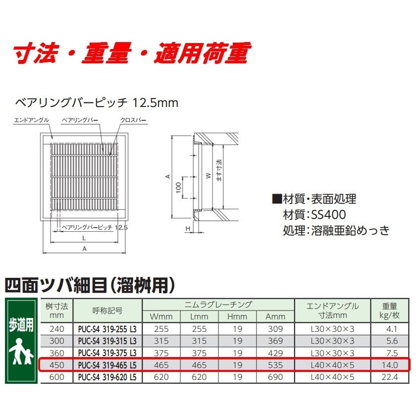 グレーチング 蓋 溜桝450用 細目 歩道用 圧接式 ４面ツバ 溜マス 角マス ニムラ 送料無料｜imadoyaonabeta｜02