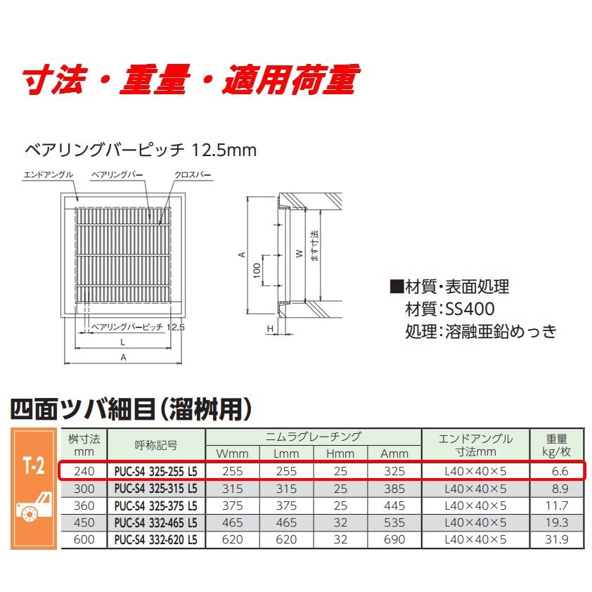 グレーチング 蓋 溜桝240用 細目 T-2 圧接式 4面ツバ 溜マス 角マス