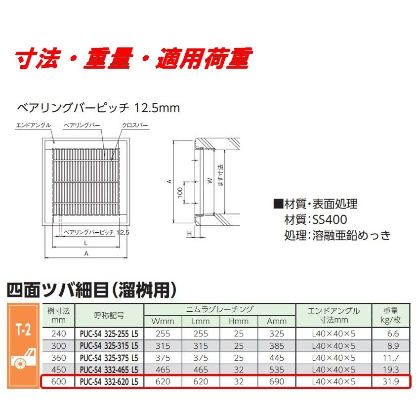 グレーチング 蓋 溜桝600用 細目 T-2 圧接式 4面ツバ 溜マス 角マス