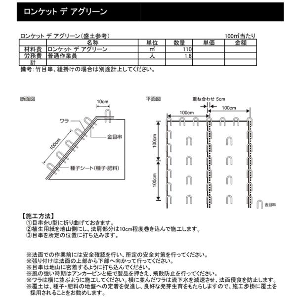 ロンタイ ロンケット デ アグリーン 1m×15m 15平米分 自然分解型張芝 ワラ製品 盛土用 目串付 植生マット_5