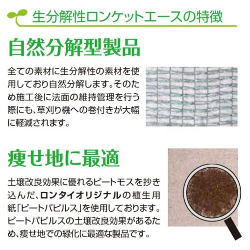 ロンタイ 生分解性ロンケットエース 1m×25m 50平米分 盛土用 盛り土 法面 のり面 緑化 災害復旧 植生マット_3
