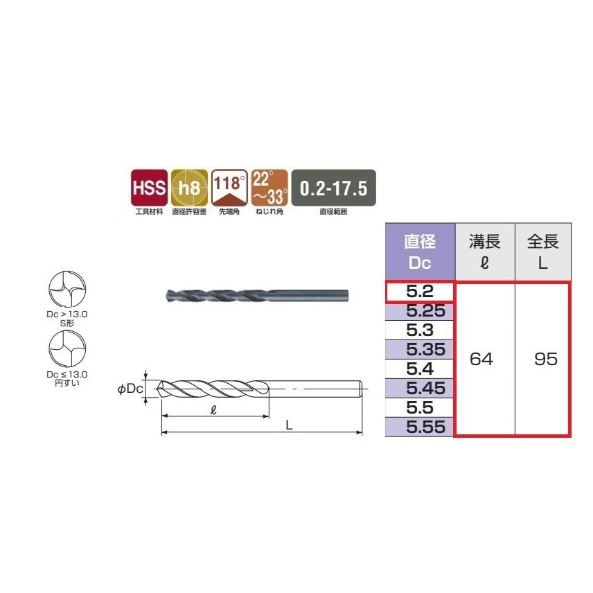NACHI（ナチ） 【1本よりバラ売り】ストレートシャンクドリル 5.2